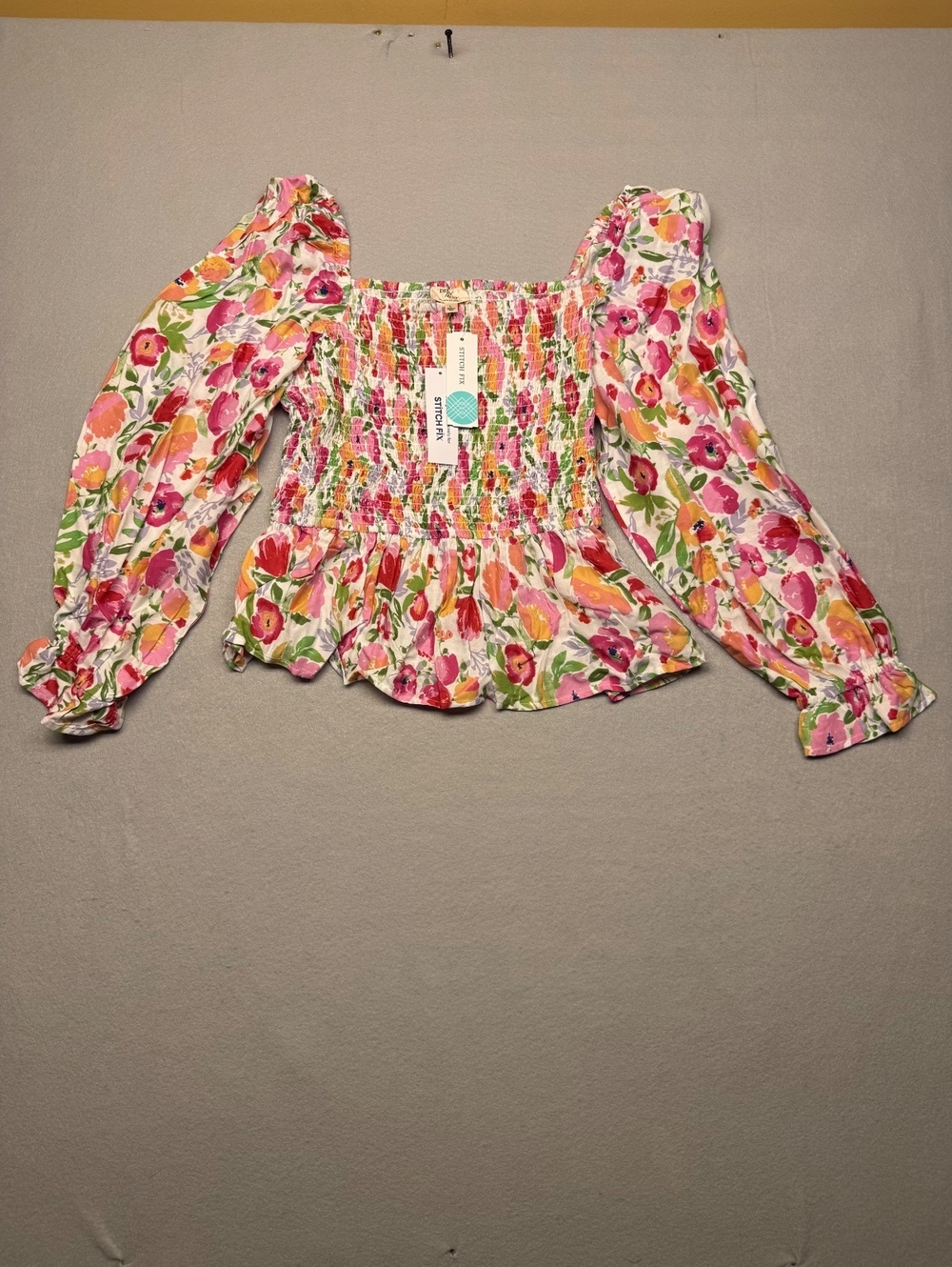 Dizzy Lizzy Mellie Long Sleeve Smocked Top Women's L Pink